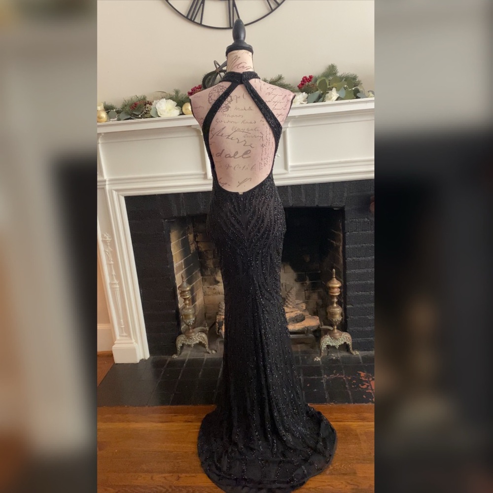 One of a kind beaded black prom dress, formal evening gown - Picture 4 of 4